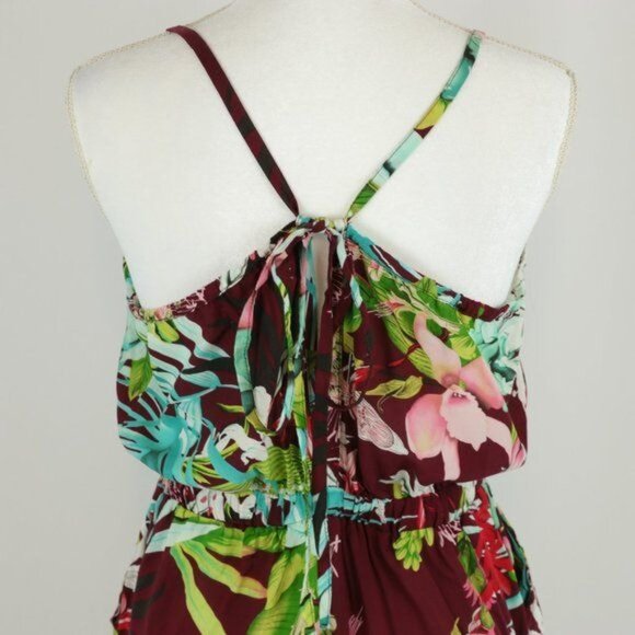 Koa Boutique Women's Small Red Green Tropical Floral Spaghetti Strap Jumpsuit - Picture 4 of 7